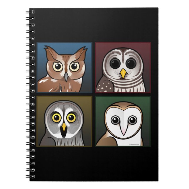 Four Color Owls (dark) Notebook (Front)