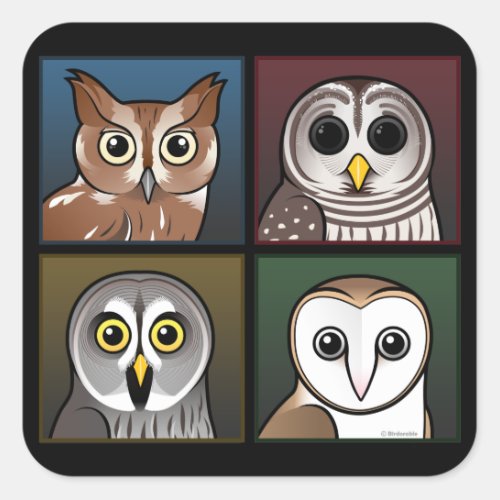 Four Color Owls dark Square Sticker