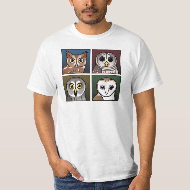 Four Color Owls (dark) T-Shirt (Front)