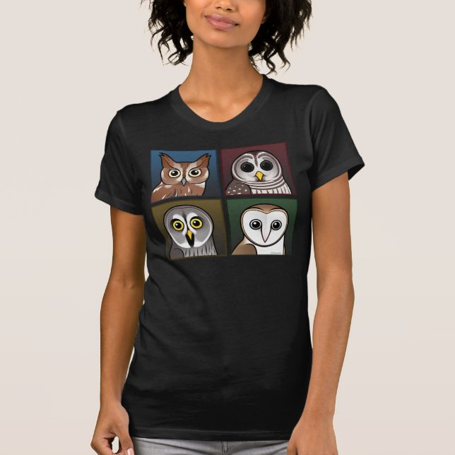Four Color Owls (dark) T-Shirt (Front)