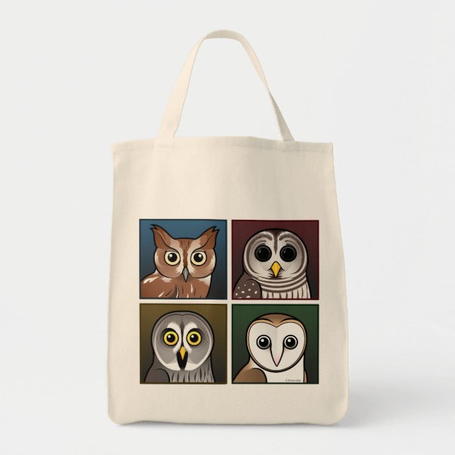Four Color Owls (dark) Tote Bag (Front)