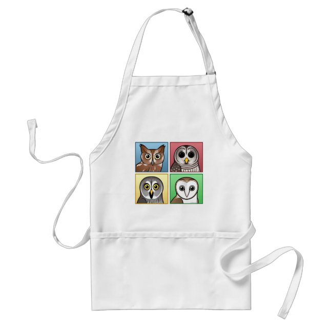 Four Color Owls (pastel) Adult Apron (Front)