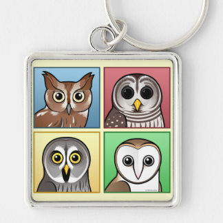 Four Color Owls (pastel) Keychain