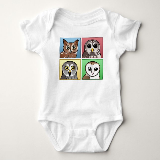 Four Color Owls (pastel) T-Shirt (Front)