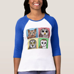 Four Color Owls (pastel) Ladies Raglan Fitted T-Shirt