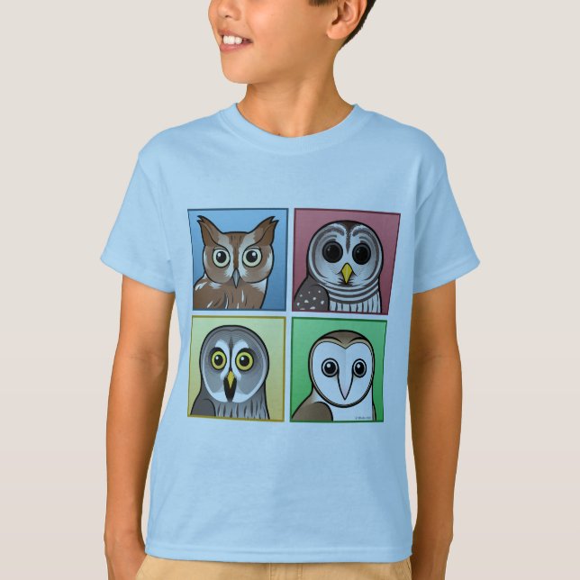 Four Color Owls (pastel) T-Shirt (Front)