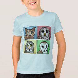 Four Color Owls (pastel) Kids' American Apparel Fine Jersey T-Shirt