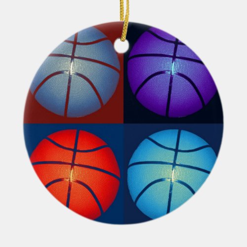 Four Color Pop Art Basketball Ceramic Ornament