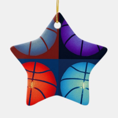 Four Color Pop Art Basketball Ceramic Ornament