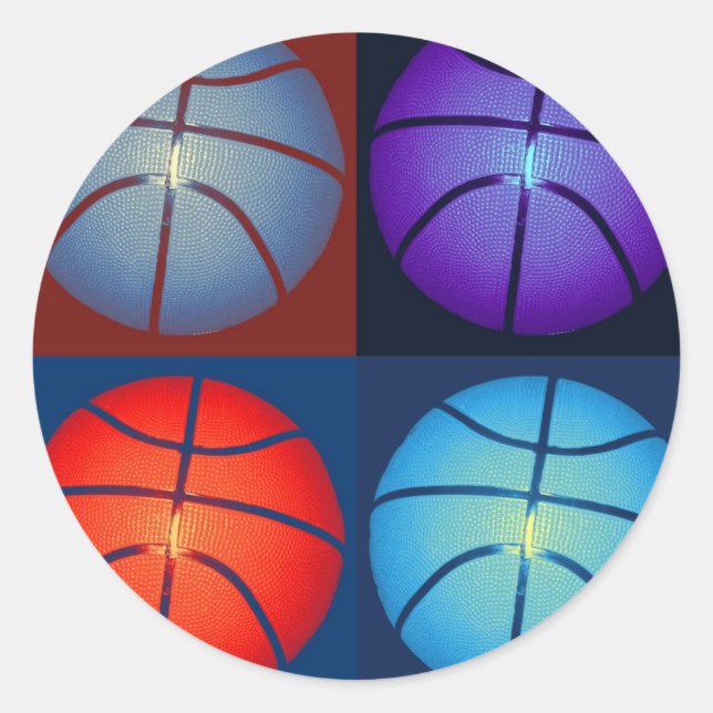 Four Color Pop Art Basketball Classic Round Sticker (Front)