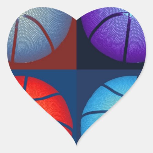 Four Color Pop Art Basketball Heart Sticker