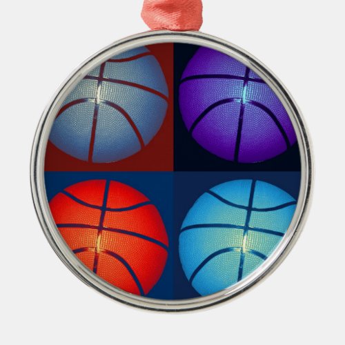 Four Color Pop Art Basketball Metal Ornament