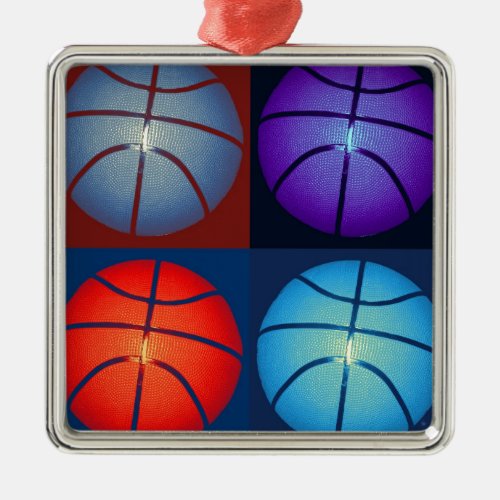 Four Color Pop Art Basketball Metal Ornament