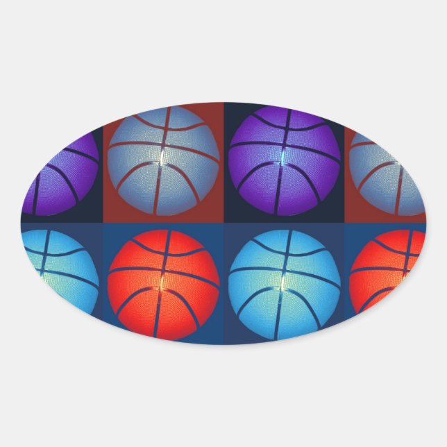 Four Color Pop Art Basketball Oval Sticker (Front)