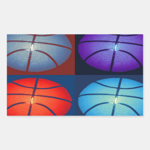 Four Color Pop Art Basketball Rectangular Sticker