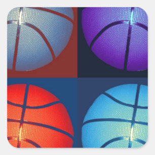 Four Color Pop Art Basketball Square Sticker