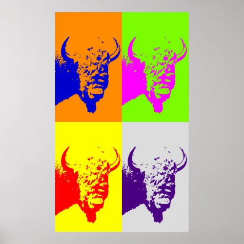 Four Color Pop Art Bison Buffalo Art Poster
