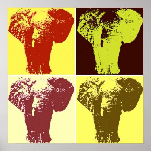 Four Color Pop Art Elephants Retro Style Poster