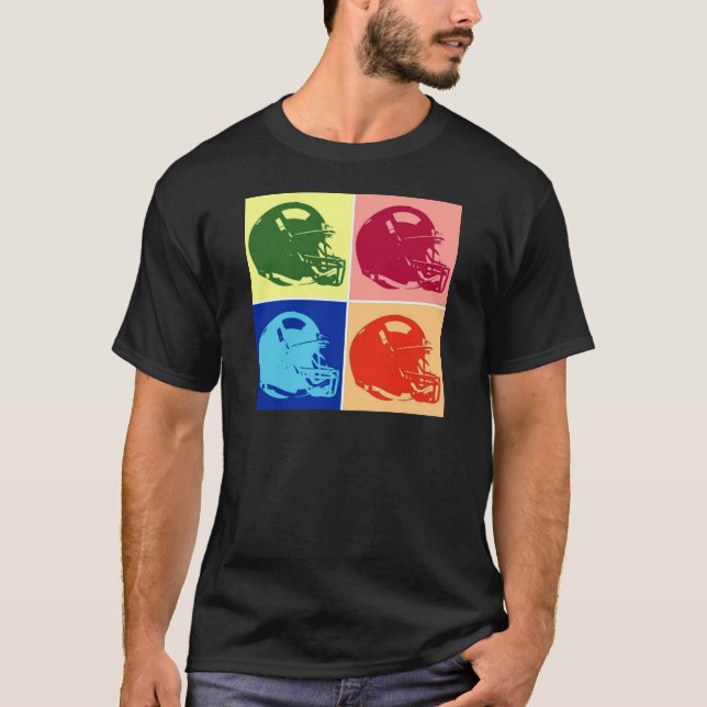 Four Color Pop Art Football Helmet T-Shirt (Front)