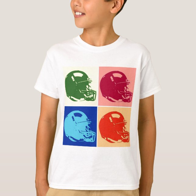 Four Color Pop Art Football Helmet T-Shirt (Front)