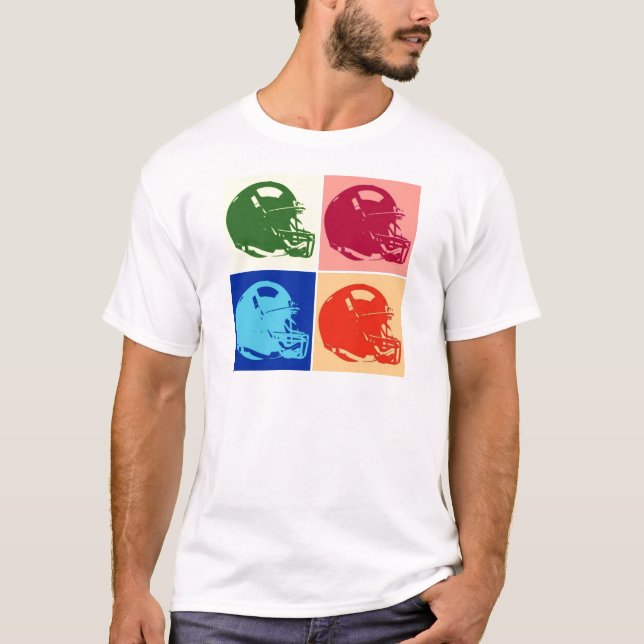 Four Color Pop Art Football Helmet T-Shirt (Front)