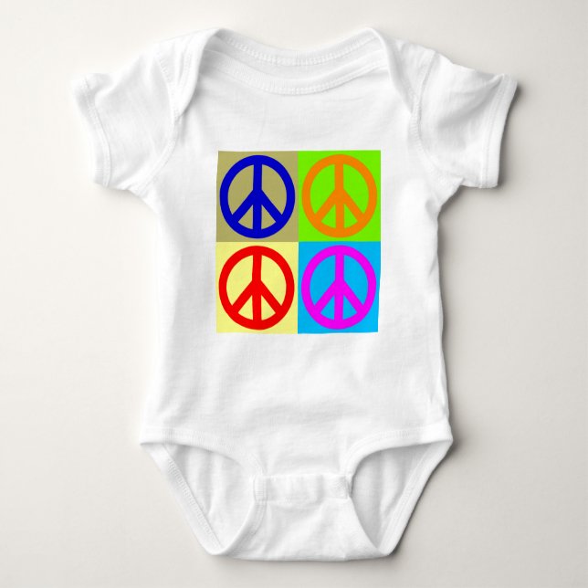 Four Color Pop Art Peace Sign Baby Bodysuit (Front)