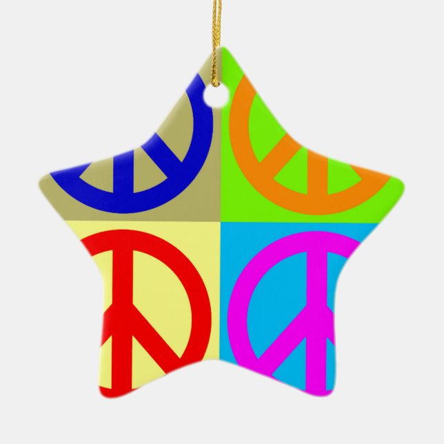 Four Color Pop Art Peace Sign Ceramic Ornament (Front)