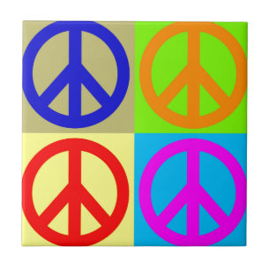 Four Color Pop Art Peace Sign Ceramic Tile