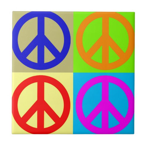 Four Color Pop Art Peace Sign Ceramic Tile