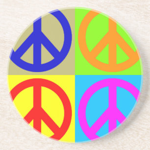 Four Color Pop Art Peace Sign Coaster