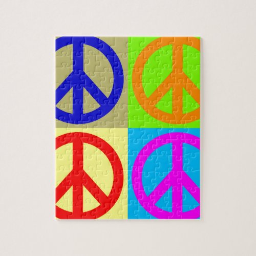 Four Color Pop Art Peace Sign Jigsaw Puzzle