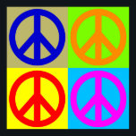 Four Color Pop Art Peace Sign Poster<br><div class="desc">Popular and Historical Symbols - Peace Sign Symbol Digital Pop Art Work</div>