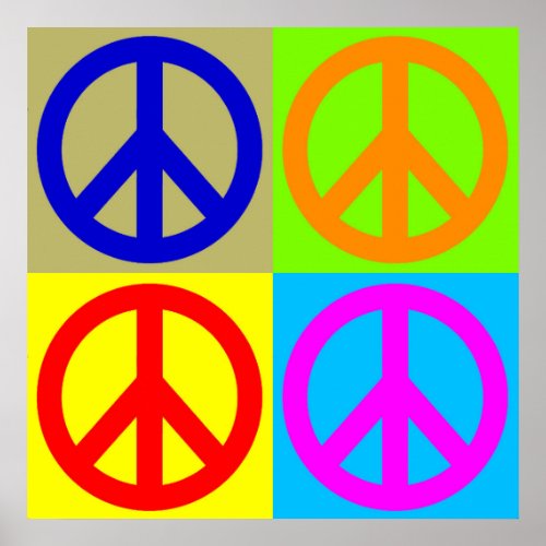Four Color Pop Art Peace Sign Poster