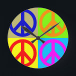 Four Color Pop Art Peace Sign Round Clock<br><div class="desc">Popular and Historical Symbols - Peace Sign Symbol Digital Pop Art Work</div>
