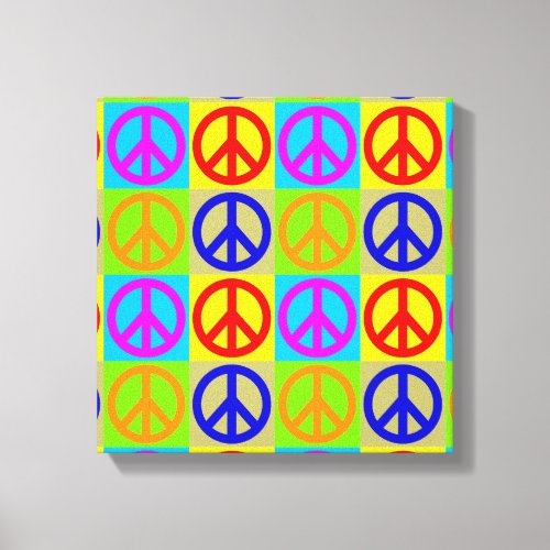 Four Color Pop Art Peace Sign Wrapped Canvas