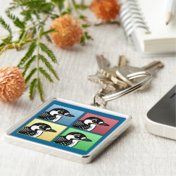 Four Color Red-cockaded Woodpecker Premium Square Keychain