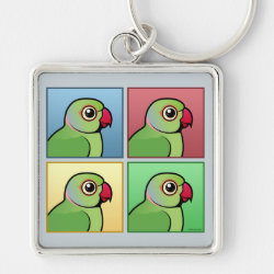 Four Color IRN / Indian Ringneck Parakeets Premium Square Keychain