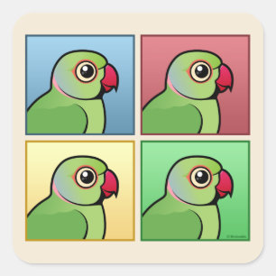Four Color Rose-ringed Parakeet Square Sticker