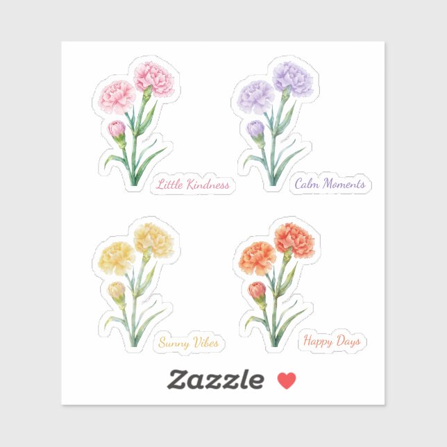 Four-Color soft Carnation Watercolor Sticker Set (Sheet)