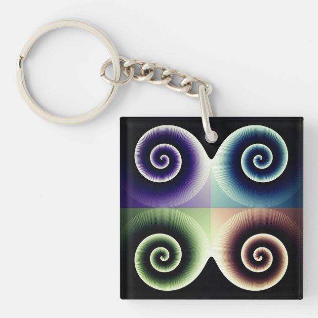 Four Color Spiral Abstract Art Keychain (Front)