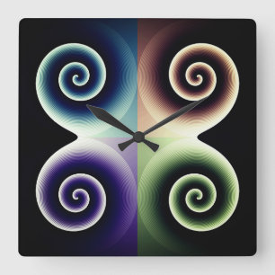 Four Color Spiral Abstract Art Square Wall Clock