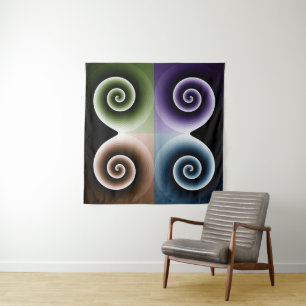 Four Color Spiral Abstract Art Tapestry
