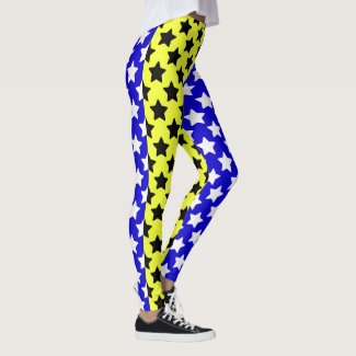Four color stars pattern, yellow, blue white black leggings