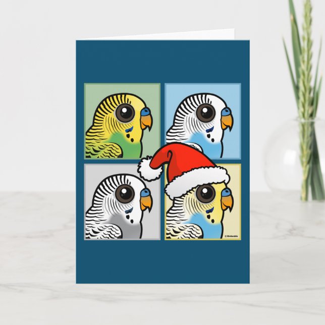 Four Color Xmas Budgies Holiday Card (Front)