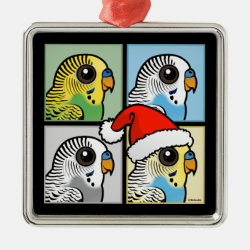 Four Color Xmas Budgies Premium Square Ornament