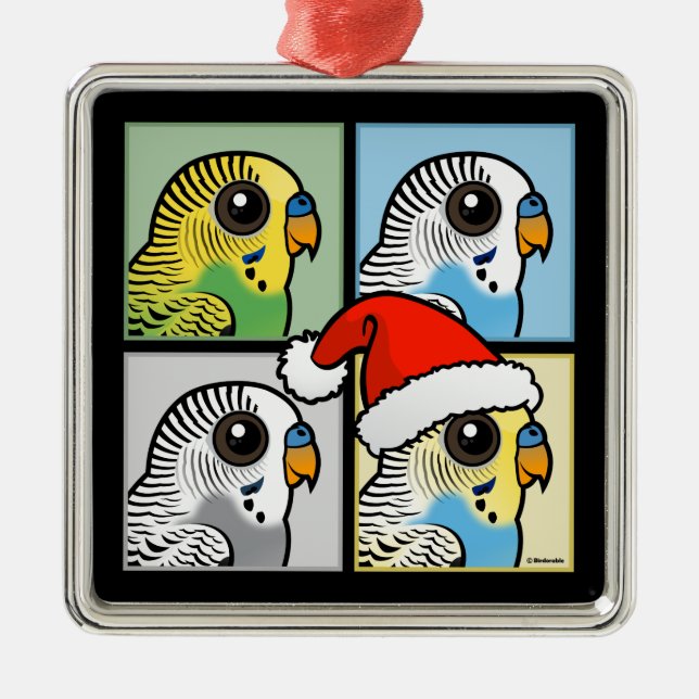 Four Color Xmas Budgies Metal Ornament (Front)