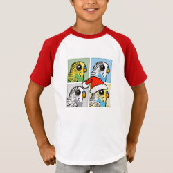 Four Color Xmas Budgies Kids' Short Sleeve Raglan T-Shirt