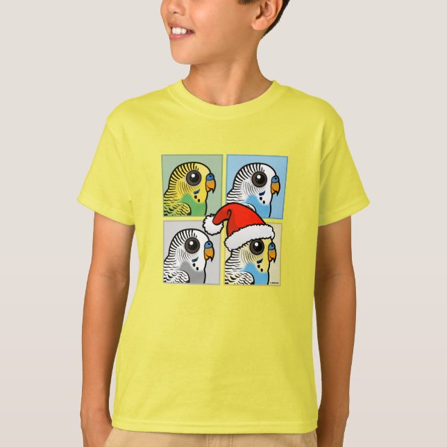 Four Color Xmas Budgies T-Shirt (Front)