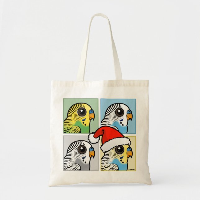 Four Color Xmas Budgies Tote Bag (Front)
