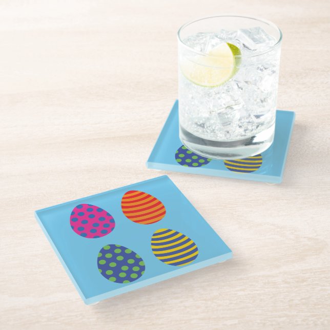 Four colored easter eggs glass coaster (Angled)